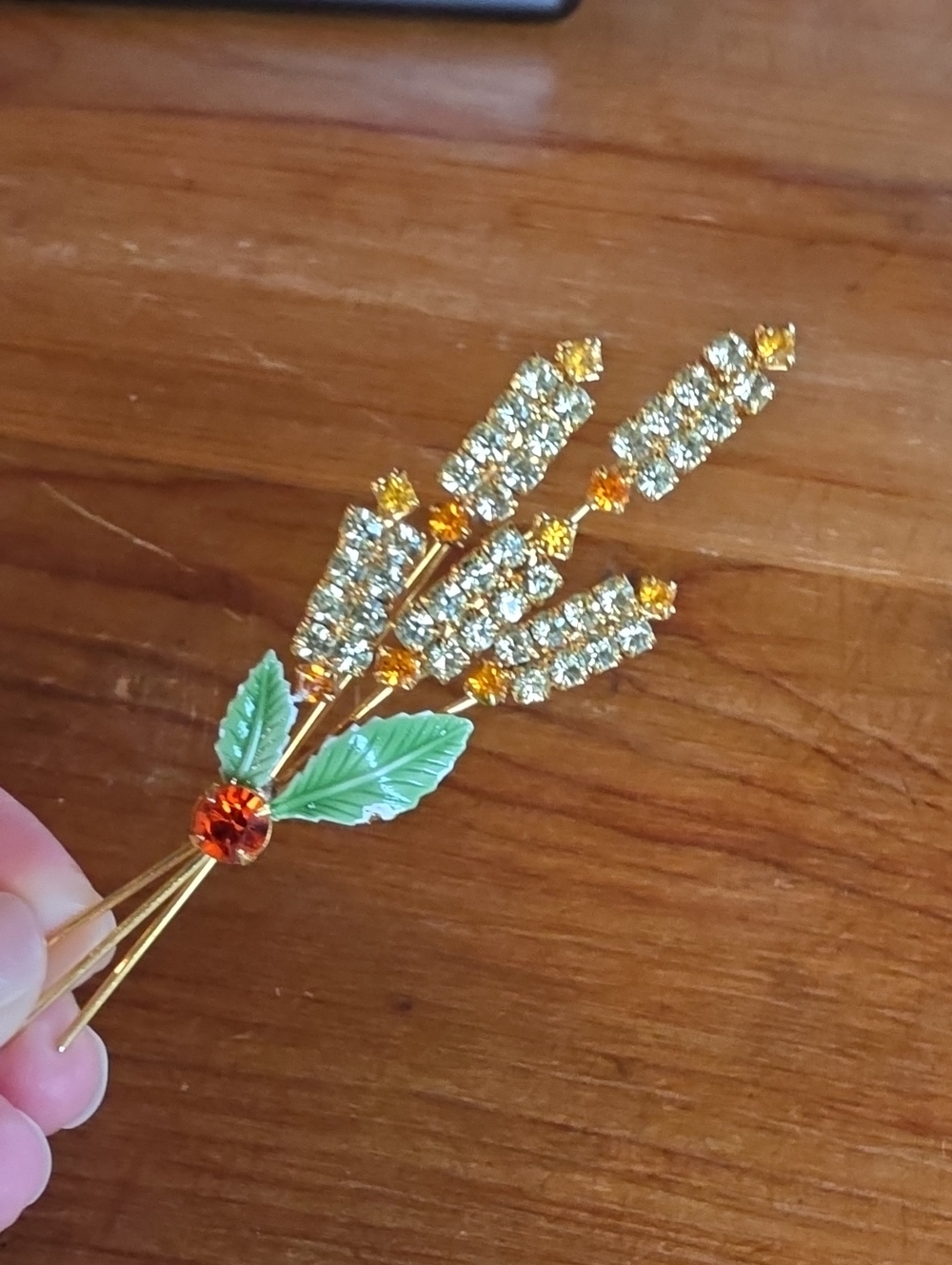 Vintage Rhinestone Cattail Pin
